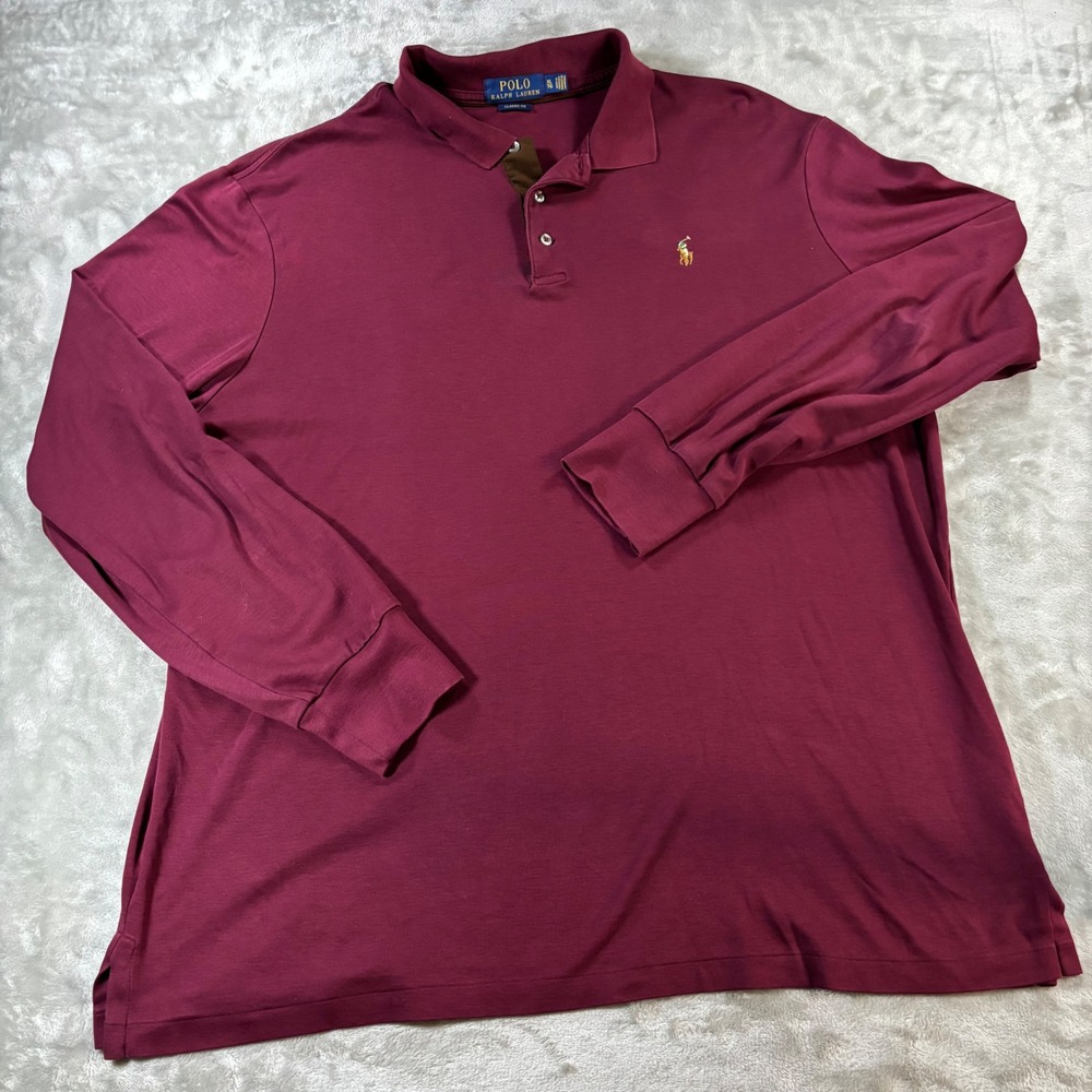 Polo Ralph Lauren Mens XL Burgundy Maroon Long Sleeve Classic Fit Cotton Polo